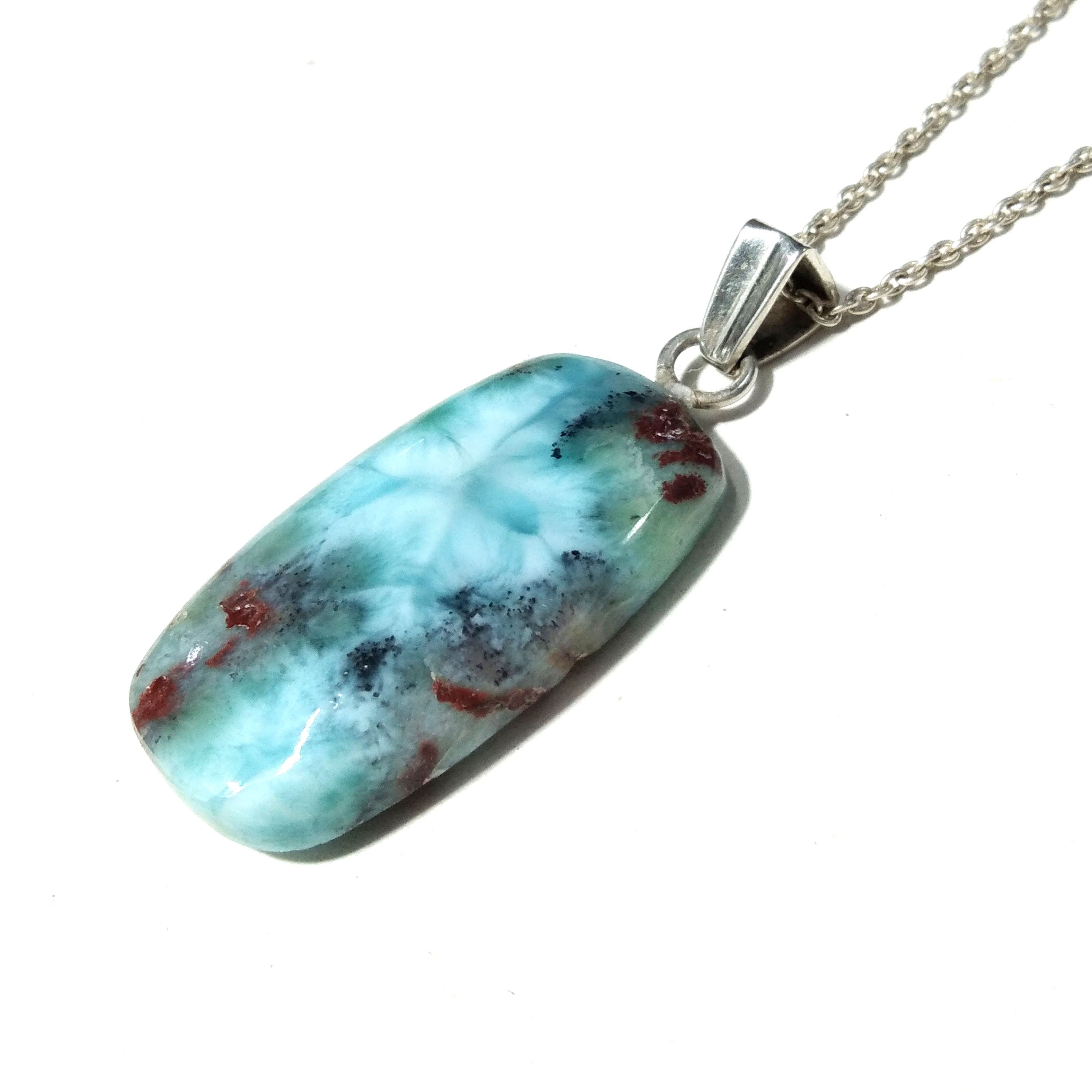 Natural Larimar Gemstone Necklace Chain Pendant, 925 Starling Silver Pendant Necklace, Handmade Jewelry Stone Size 33x18mm Stone Pendant